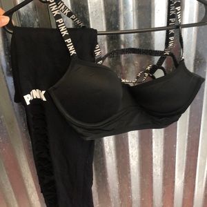 Pink brand leggings and bra